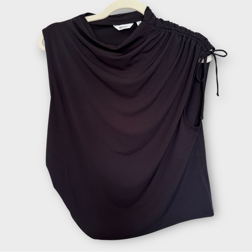 Reitmans Black Sleeveless Top Draped Asymmetric Shoulder Tie Size M